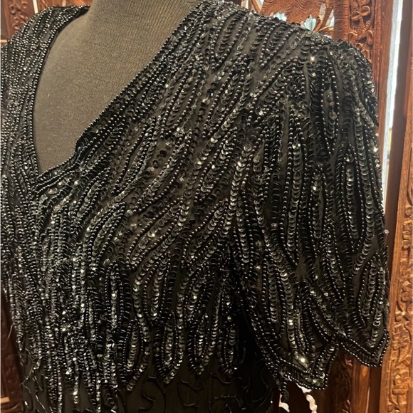 Vintage 90's Black Silk Beaded Sequined Cocktail Party Dress size 10 M L - Picture 3 of 7
